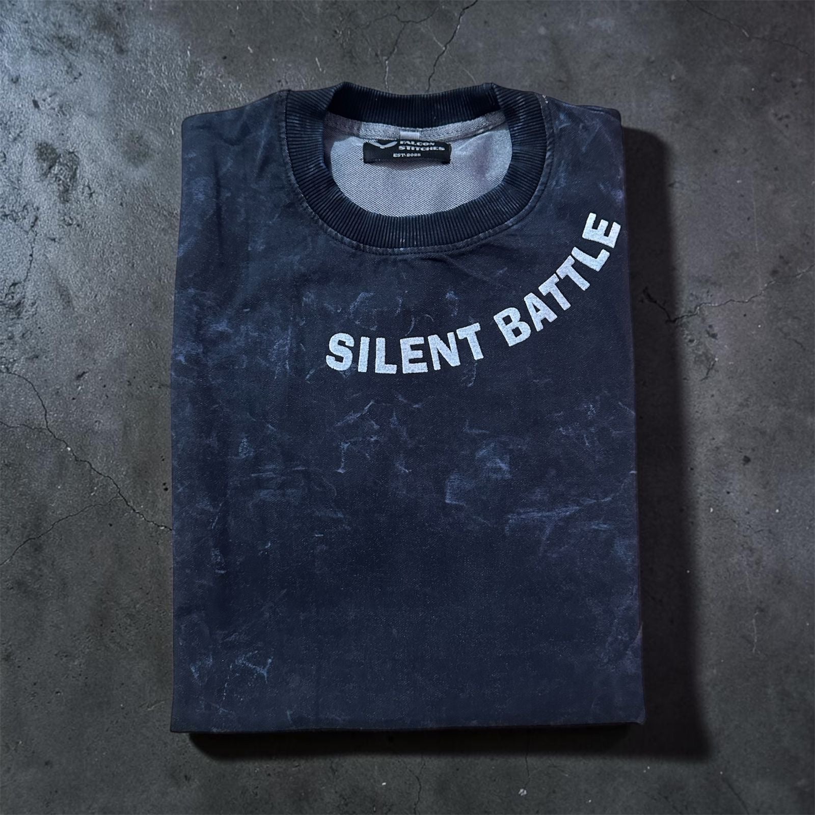 Navy blue ACID WASH T-SHIRT