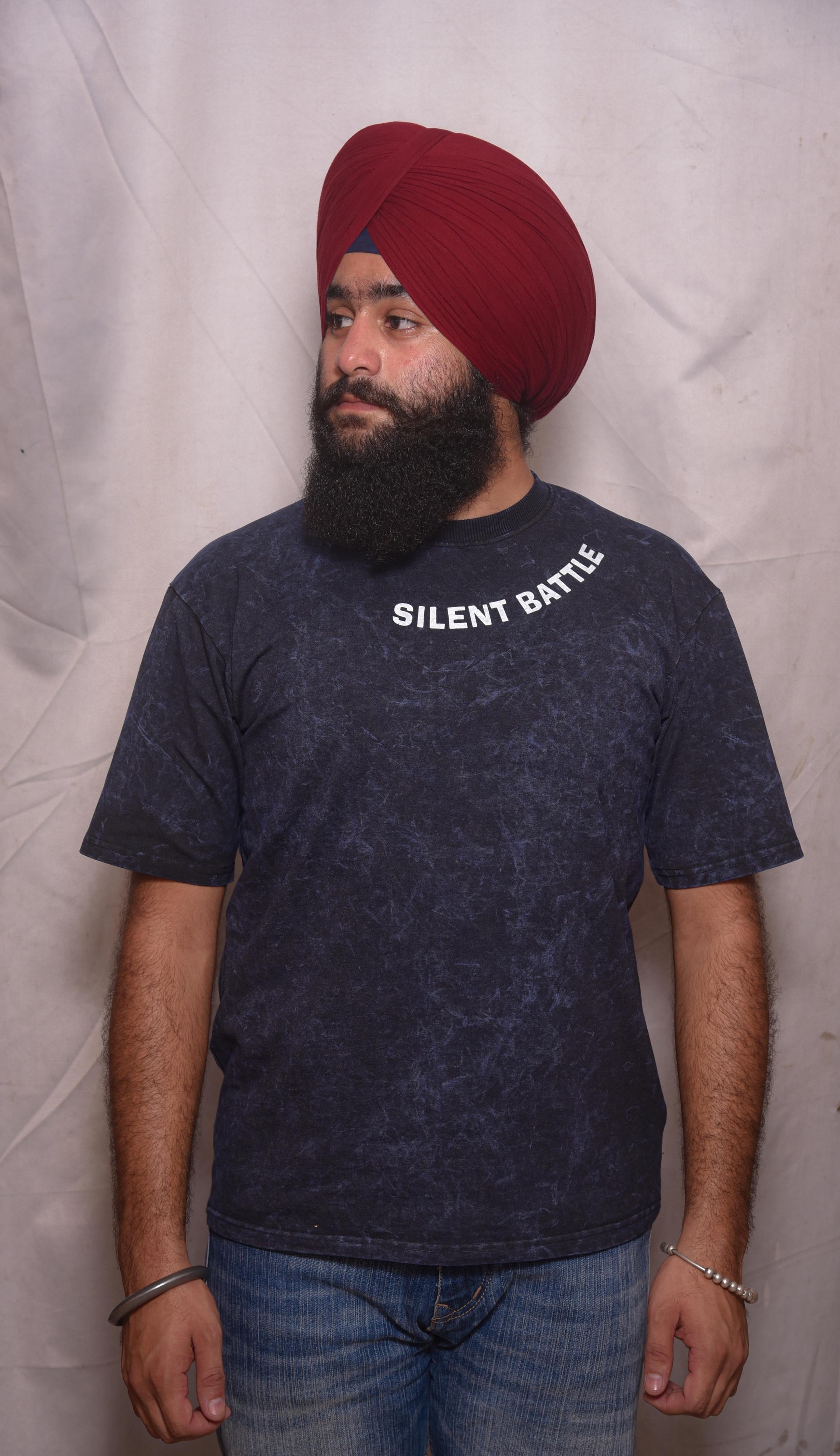 Navy blue ACID WASH T-SHIRT