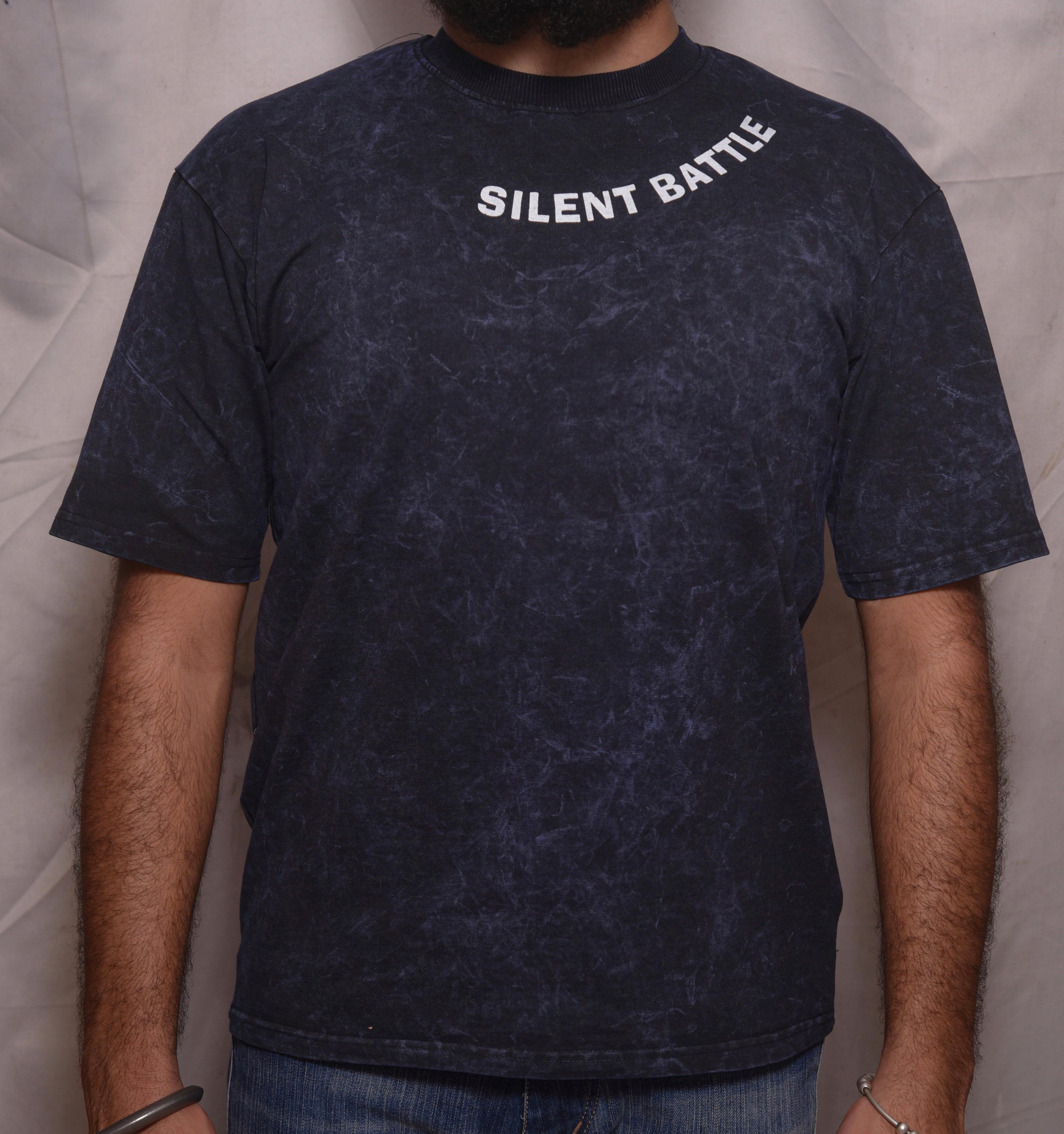 Navy blue ACID WASH T-SHIRT
