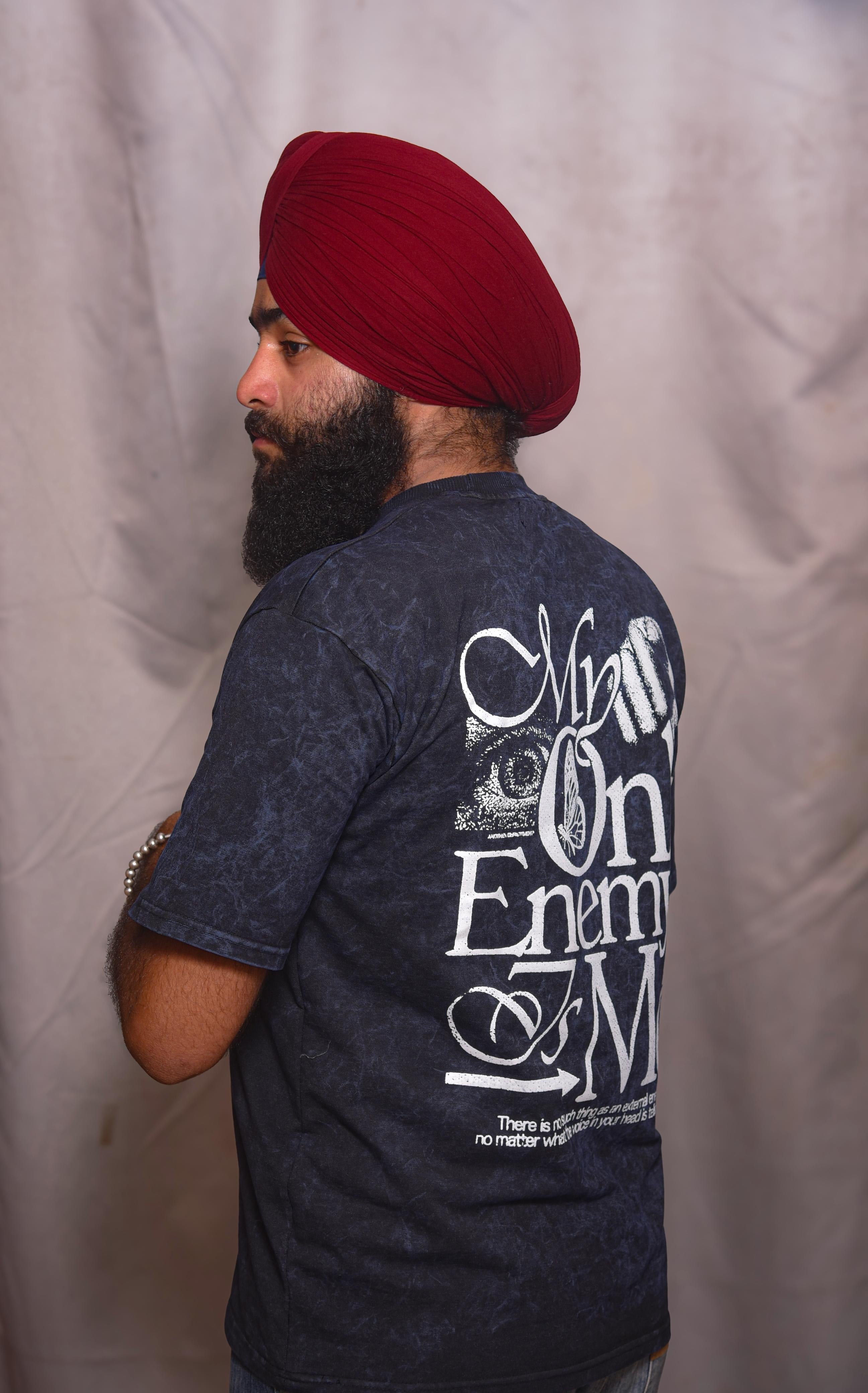 Navy blue ACID WASH T-SHIRT